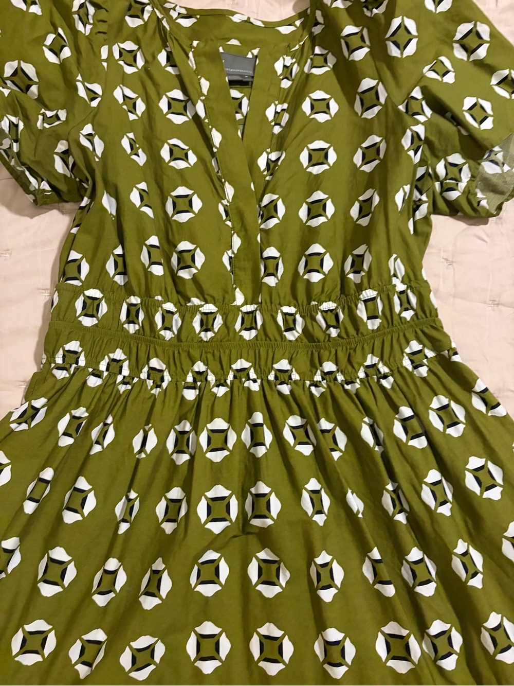 Anthropologie Olive Green Geometric-Print Midi Dress - Picture 2 of 4